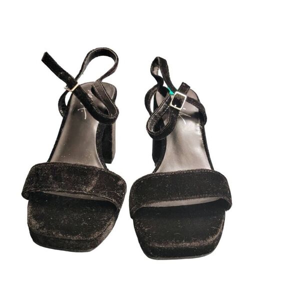 Mari A. Black Velvet Strappy Block Heel Emmye Shoes - Picture 3 of 9